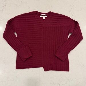Nordstrom Signature Asymmetrical Ribbed Cashmere Sweater, burgundy field, Small